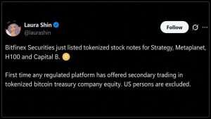 Bitfinex Puts Strategy, Metaplanet Stock Onchain in Tokenized First