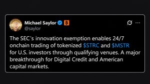 Saylor Says SEC Exemption Puts Tokenized MSTR and STRC Onchain 24/7